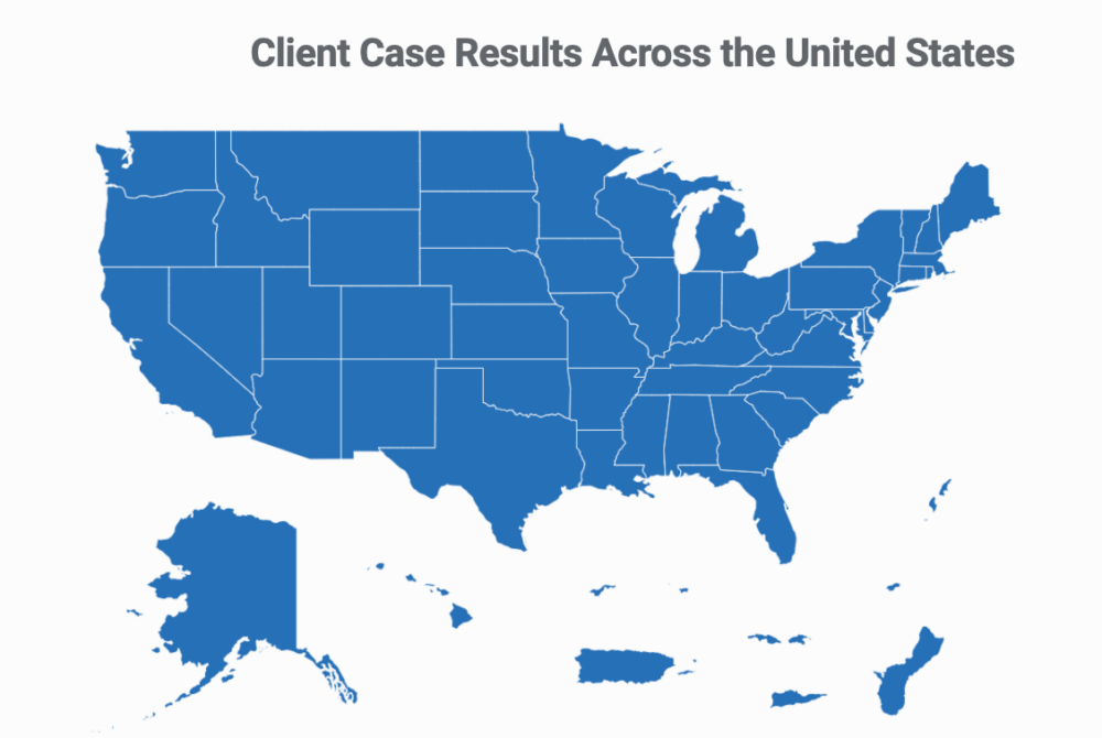 United States Map of Vaccine Injury Client Case Results
