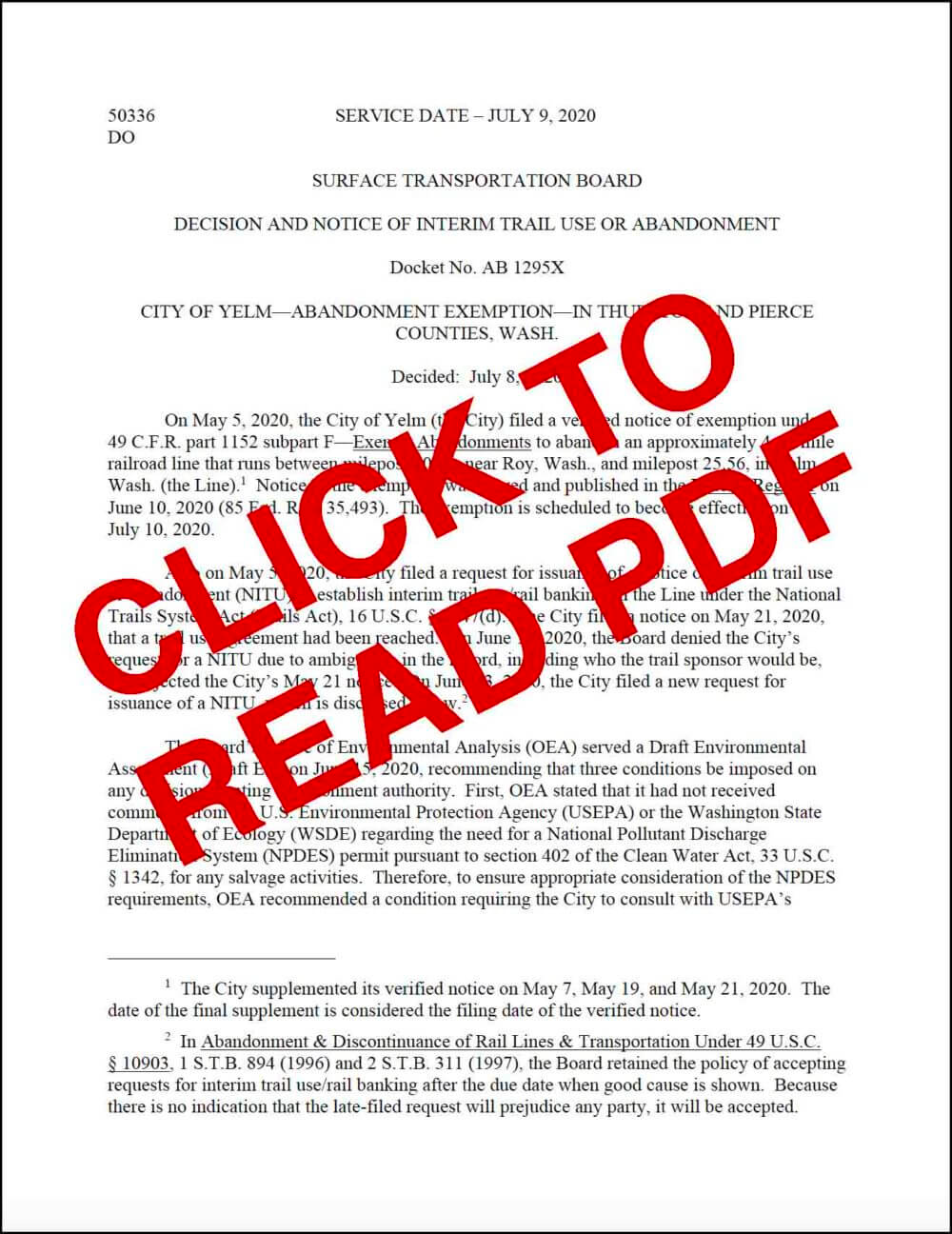 Notice of Interim Trail Use Document