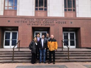 mctlaw law attorneys with members of the Sauk-Suiattle Indian Tribe tribal council and staff outside the Ninth Circuit Court of Appeals before oral argument for the Tribe's fishing rights in the Skagit River.