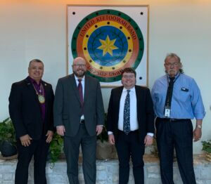 At the United Keetoowah Band of Cherokee Indians of Oklahoma. Assistant Chief Jeff Wacoche, Jeffrey Nelson, Kehl Van Winkle, and Chief Joe Bunch