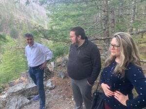 Altom Maglio, Kehl Van Winkle and Sophie Asher tour the Gorge Dam area on the Skagit River, where mctlaw is helping the Sauk-Suiattle Indian Tribe reclaim treaty fishing rights. 